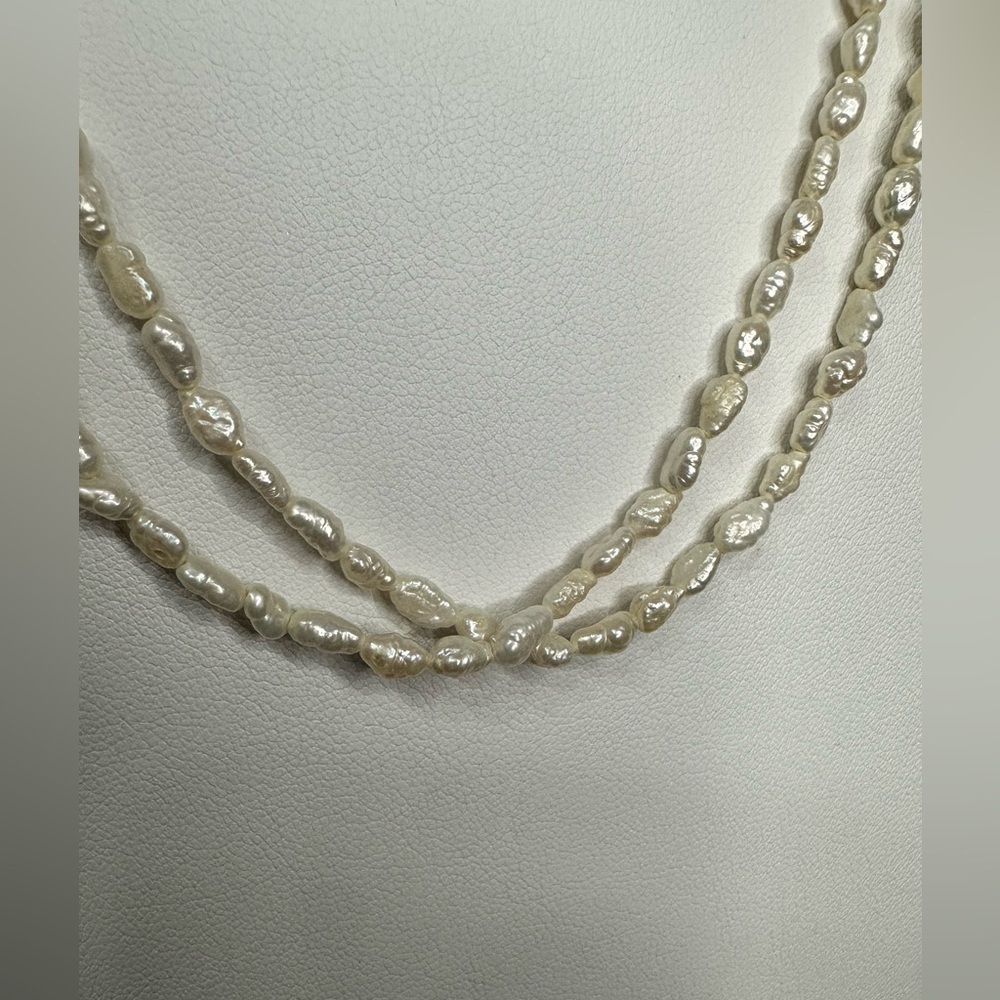 Rice Pearl Vintage Necklace Double Strand Baroque Freshwater Long Opera Length - Picture 2 of 5